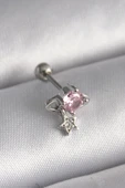 316L Çelik Gümüş Renk Pembe Zirkon Taşlı Sallantı Yıldız Detay Tragus Piercing - TJ-PR1237 - 1