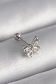 316L Çelik Gümüş Renk Zirkon Taşlı Kelebek Tragus Piercing - TJ-PR1233 - 1