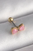 316L Çelik Gold Renk Pembe Fiyonk Model Tragus Piercing - TJ-PR1294 - 1
