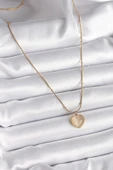 316L Çelik Gold Renk Kedi Gözü Sedefli Kalp Model Kadın Kolye - TJ-BKO9549 - 2