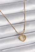 316L Çelik Gold Renk Kedi Gözü Sedefli Kalp Model Kadın Kolye - TJ-BKO9549 - 1