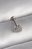 316L Çelik Gümüş Renk Zirkon Taşlı Kalp Model Tragus Piercing - TJ-PR1347 - 1