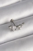 316L Çelik Gümüş Renk Zirkon Taşlı Tragus Piercing - TJ-PR1337 - 1