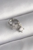 316L Çelik Gümüş Renk Zirkon Taşlı Çiçek Model Sallantı Detay Tragus Piercing - TJ-PR1311 - 1