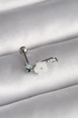 316L Çelik Gümüş Renk Zirkon Taş Detay Beyaz Çiçek Model Tragus Piercing - TJ-PR1357 - 1
