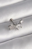 316L Çelik Gümüş Renk Zirkon Taşlı Yıldız Model Tragus Piercing - TJ-PR1339 - 1