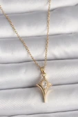 316L Çelik Gold Renk Zincir Zirkon Taşlı Kuzey Yıldızı Model Kadın Kolye - TJ-BKO9715 - 1