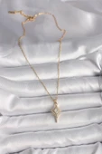 316L Çelik Gold Renk Zincir Zirkon Taşlı Kuzey Yıldızı Model Kadın Kolye - TJ-BKO9715 - 2
