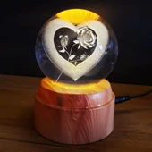 Usb'li Dönen Cam Küre Kalp Gül - 1