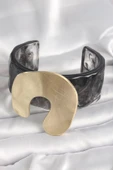 Siyah Mermer Desen Akrilik Plastik Gold Nal Model Plaka Vintage Kadın Bilezik - TJ-BB6677 - 2