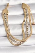 316L Çelik Gold Renk 2'Li İtalyan Zincir Model Zirkon Taşlı Kadın Bileklik - TJ-BB6772 - 1