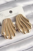 Pirinç Gold Renk İşlemeli İstirdye Model Kadın Küpe - TJ-BKP10262 - 1