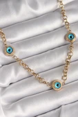 316L Çelik Gold Renk Zincir Nazar Boncuk Model Kadın Kolye - TJ-BKO9876 - 1