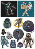 Astronot Stikcer Set-2 12 Parça Telefon, Tablet, Defter, Laptop Sticker - 1