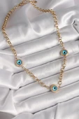 316L Çelik Gold Renk Zincir Nazar Boncuk Model Kadın Kolye - TJ-BKO9876 - 2