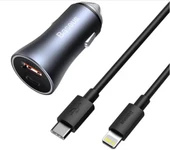 BASEUS Golden Connector Pro U+C 40W Type-C to Lightning Kablo Setli Araç İçi Şarj Cihazı Koyu Gri - 1