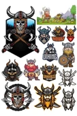 Vikings İsklelet ve Savaşçı Sticker Set 17 Parça Telefon, Tablet, Defter, Laptop Sticker - 1
