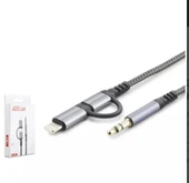 HADRON GJ-027 3.5MM TO TYPE-C + LIGHTNING KABLO AUX CAR SİYAH - 1