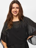 Faik Sönmez Kadın Boncuk Ve Taş İşli Şifon Pelerinli Uzun Abiye Elbise thumbnail 9