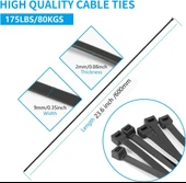 630 mm x 9 mm Uzun Ağır Hizmet Kablo Bağı 10 adet thumbnail 3