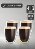 4’lü Set Latte Bardağı Cappuccino Bardağı Çift Cidarlı Bardak Americano Bardağı 350 ml Kahve Bardağı - 1