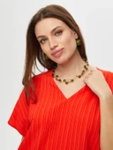 Kısa Kollu Kendinden Dokulu Bluz Faik Sönmez - 10