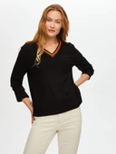 Faik Sönmez Kadın Çizgili Triko Yakalı Uzun Kol Kaşkorse Bluz - 3