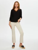 Faik Sönmez Kadın Çizgili Triko Yakalı Uzun Kol Kaşkorse Bluz - 4