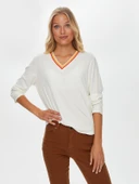 Faik Sönmez Kadın Çizgili Triko Yakalı Uzun Kol Kaşkorse Bluz - 1