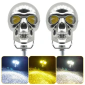 LED Motosiklet Aydınlatma Sis Lambası Skull Tasarımlı 3 Modlu 12V-24V Yüksek Performanslı Far 2 Adet - 1