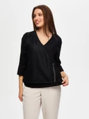 Faik Sönmez Kadın File Garnili Fermuar Detaylı Kısa Kol Ketenli Bluz thumbnail 6