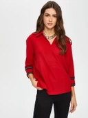 Zigzag Şeritli Polo Yaka Örme Bluz Faik Sönmez - 7