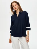 Zigzag Şeritli Polo Yaka Örme Bluz Faik Sönmez - 6