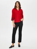 Zigzag Şeritli Polo Yaka Örme Bluz Faik Sönmez - 5