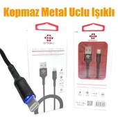 (İphone) Kopmaz Metal Uclu Işıklı Hızlı Şarj Kablosu Arbaks ARB050 - 3