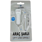 3.4A Çift Girişli (Micro) Kablolu Araç Şarj Aleti Veltex VTX-032 - 1