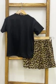 KIZ ÇOCUK ŞORT ETEK TAKIM LEOPAR BASKILI FIRFIRLI B1 thumbnail 3