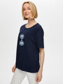 Faik Sönmez Kadın Önü Nazar Boncuğu Baskılı Yuvarlak Yaka Pamuklu T-Shirt - 9