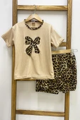 KIZ ÇOCUK ŞORT ETEK TAKIM LEOPAR BASKILI FIRFIRLI B1 thumbnail 5