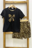 KIZ ÇOCUK ŞORT ETEK TAKIM LEOPAR BASKILI FIRFIRLI B1 thumbnail 2