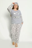 Nisanca Büyük Beden Peluş Polar Pijama Takımı- Saç Bandı Hediyeli - 8
