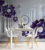 3D Saray Mor Çiçek Duvar Kağıdı Baskı thumbnail 5
