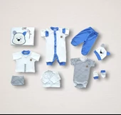 Minik Centilmen I Nakışlı %100 Cotton Antibakteriyel 10lu Zıbın Takımı Hastane Çıkışı Mavi thumbnail 1