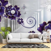 3D Saray Mor Çiçek Duvar Kağıdı Baskı thumbnail 1
