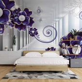 3D Saray Mor Çiçek Duvar Kağıdı Baskı thumbnail 2