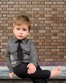 Kravatlı Keten Gömlek Gabardin Pantolon Uzun Kollu 3lü Erkek Çocuk Takımı Füme - 5