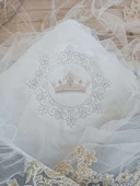 Yenidoğan Teri Cotton Taç Nakışlı Prizma Taş Kundak Bebek Battaniyesi Bej thumbnail 8