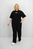 Kadın Büyük Beden Kısa Kollu Etiket Detaylı Bol Paça Eşofman Takımı 8196-25 - 2