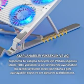 Polham 4 Fanlı RGB Işıklı Laptop Soğutucu Stand, 7 Kademeli Yükseklik Ayarlı Portatif Taşınabilir Stand - 3