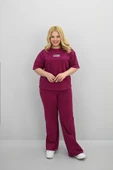 Kadın Büyük Beden Kısa Kollu Etiket Detaylı Bol Paça Eşofman Takımı 8196-25 - 1